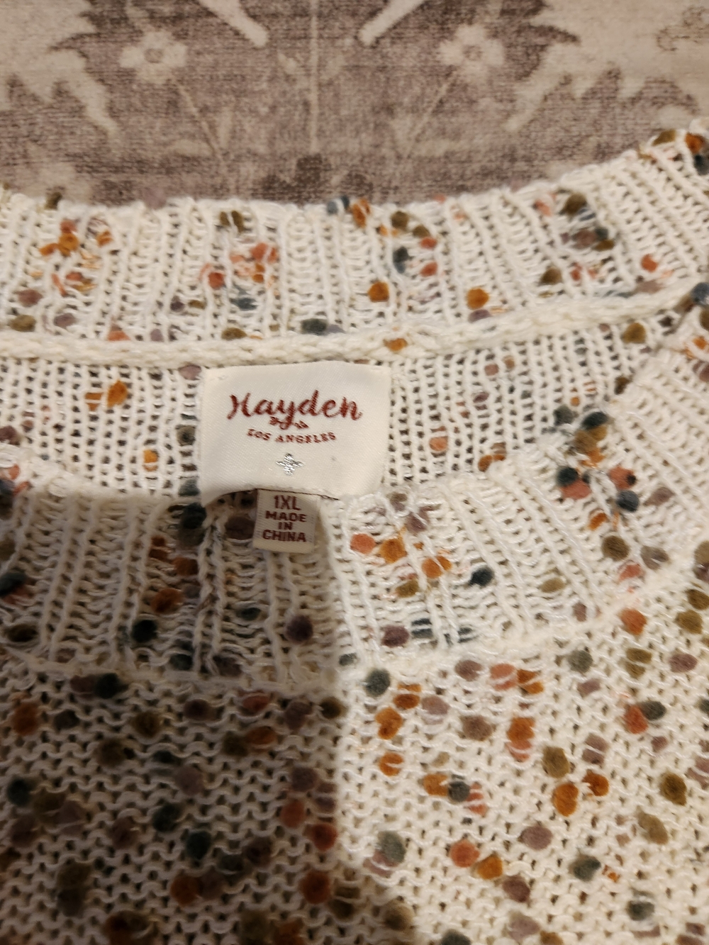 Hayden Cream Open-Knit Crew Sweater with Multicolor Flecks
